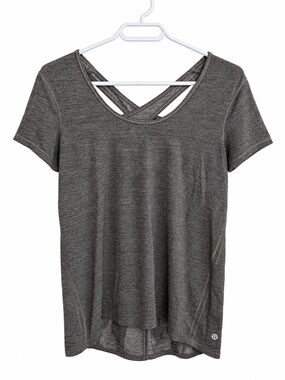 Lululemon Extra Mile Short Sleeve Shirt Heathered Grey Criss Cross Back Size 8